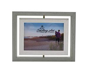 Smiling Art | Marco doble giratorio para dos fotos de 10 x 15 | De madera MDF con cristal | Giratorio 360° para formato vertical y horizontal | Creativo (Gris & Blanco, Giratorio, 10x15 cm)