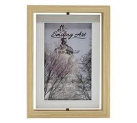 Smiling Art Marco para 2 fotos de madera MDF con cristal, giratorio, doble marco en formato apaisado y en formato retrato para ponerlo de pie (Beige + Blanco, 10 x 15 cm)