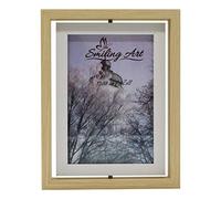 Smiling Art Marco para 2 fotos de madera MDF con cristal, giratorio, doble marco en formato apaisado y en formato retrato para ponerlo de pie (Beige + Blanco, 13 x 18 cm)