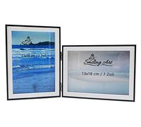 Smiling Art Marco para 2 Fotos de Madera MDF con Cristal, Marco Plegable, Marco Doble en Formato Horizontal y Vertical (Blanco + Negro, 2x13x18cm)