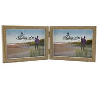 Smiling Art Marco para 2 fotos de madera, plegable, marco doble (marrón, horizontal, 2 x 13 x 18 cm)