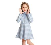 SMILING PINKER Chicas Vestido Cuello Alto Pie Gallina Vestidos Punto, azul, 7-8 Años