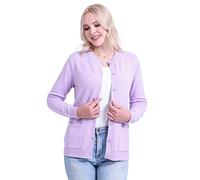 SMILING PINKER Mujer Cárdigan de Manga Larga Cálido Cuello Redondo Suéter Chaqueta con Botón y Bolsillos(Lavanda,L)