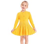 SMILING PINKER Niñas Vestido de Punto Mangade Larga Chicas Dress para Primavera y Otoño (3-4 años, Amarillo)