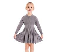 SMILING PINKER Niñas Vestido de Punto Mangade Larga Chicas Dress para Primavera y Otoño (4-5 años, Gris)