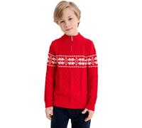 SMILING PINKER Suéter de Navidad para niños suéter de punto trimestre cremallera cable de punto niños otoño invierno manga larga suéter de punto, rojo, 5-6 Años