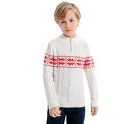 SMILING PINKER Suéter de Navidad para niños suéter de punto trimestre cremallera cable de punto niños otoño invierno manga larga suéter de punto, Blanco, 11-12 Años