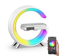 Smiling Shark Despertador Luz, Atmósfera Lampara Cargador Inalámbrico con Altavoz Bluetooth App Control Regulable Inteligente LED Luces de Despertador con Sonidos Relajantes para Decoración Hogar