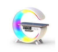 Smiling Shark Despertador Luz, Atmósfera Lampara Cargador Inalámbrico con Altavoz Bluetooth Botón Control 10 Modo de Luz Amanecer Simulación Inteligente LED Luces de Despertador para Decoración Hogar