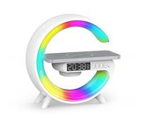 Smiling Shark Despertador Luz, Atmósfera Lampara Cargador Inalámbrico con Altavoz Bluetooth Botón Control 10 Modo de Luz Amanecer Simulación Inteligente LED Luces de Despertador para Decoración Hogar