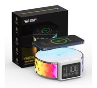 Smiling Shark Despertador Luz Carga, Reloj Lámpara de Noche Cargador Inalámbrico con Control Táctil 3 Luz Cálida y RGB Modo Luces Nocturna Despertador Cargador con Pantalla LCD para Adorno Habitación