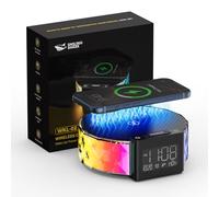 Smiling Shark Despertador Luz, Reloj Lámpara de Noche Cargador Inalámbrico con Control Táctil 3 Luz Cálida y RGB Modo Luces Nocturna Despertador Carga con Pantalla LCD para Adorno Habitación