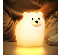 Smiling Shark Lampara Bebe Nocturna, Oso Polar Silicona Luz Infantil Noche Tap Control 600mAh Recargable 3 Iluminación & RGB Modos LED Bonita Luz de Noche con Automático de Apagado para Regalos Niños