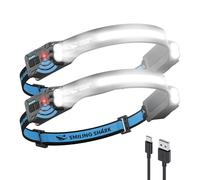 Smiling Shark Lámpara Frontal, Headlamp Recargable 2 Pack 2400mAh Ultra Luminosa con Luz Blanca & 2 Luces Spot Rotativas de 270°, Linterna Cabeza con Sensor de Movimiento para Senderismo Camping
