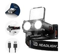 Smiling Shark LED Linterna Frontal, LED Clip On Cap 180° Mini Headlampe 5 Tipos de Luz Blanca y Roja Dimmable Recargable Impermeable Camping Correr Pesca Jogging
