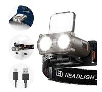 Smiling Shark LED Linterna Frontal, LED Clip On Cap 180° Mini Headlampe 5 Tipos de Luz Blanca y Roja Dimmable Recargable Impermeable Camping Correr Pesca Jogging, Linterna-Frontal-Clip-On-Cap