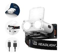 Smiling Shark LED Linterna Frontal, LED Clip On Cap 180° Mini Headlampe 5 Tipos de Luz Blanca y Roja Dimmable Recargable Impermeable Camping Correr Pesca Jogging, Linterna-Frontal-Clip-On-Cap