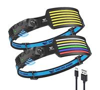 Smiling Shark Linterna Cabeza, 2 Pack 6*Tiras Luz Blanco Rojo Azul Verde de la Linterna Frontal Más Brillante Headlamp Recargable Impermeable Camping Ciclismo, Linterna-Frontal-LED-Cabeza-Light