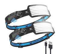 Smiling Shark Linterna Cabeza, 2 Pack 6*Tiras Luz LED Blanco de la Linterna Frontal Más Brillante Recargable Sensor Movimiento Impermeable Camping Ciclismo, Linterna-Frontal-LED-Cabeza-Light