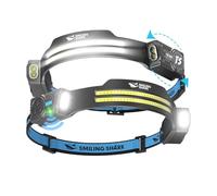 Smiling Shark Linterna Frontal, 2 Piezas Brillante Linternas Cabeza LED Recargable con 2 Haz Ancho & Foco Ajustable Sensor de Movimiento 5 Modos 2400 mAh Lámpara Cabeza para Ciclismo Pesca Camping