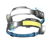 Smiling Shark Linterna Frontal, 2 Piezas Brillante Linternas Cabeza LED Recargable con 4 Haz Ancho & Foco Ajustable Sensor de Movimiento 5 Modos 2400 mAh Lámpara Cabeza para Ciclismo Pesca Camping