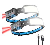 Smiling Shark Linterna Frontal, 2 Piezas Headlamps Rechargeable 7*Luce Blancas 6 Modos Luz Sensor Movimiento Rojo Faro Trasero Para Camping Correr Repairación, Linterna-Frontal-Iluminación-Cabeza