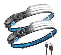 Smiling Shark Linterna Frontal, 230°Gran Angular 3*Tiras Luz LED Blanco de la Headlight Más Brillante Recargable con Sensor Movimiento Impermeable Camping Ciclismo, Linterna-Frontal-LED-Cabeza-Light