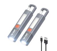 Smiling Shark Linterna, G1 2 Piezas Linternas LED Alta Potencia Recargable con Luz Lateral & 3 Modos & Zoomable Impermeable linterna pequeña potente con Gancho para Senderismo/Emergencia, Gris