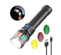 Smiling Shark Linterna Potente, M1 Linternas LED Alta Potencia Recargable con Zoomable【Filtro de Lentes 3 Colores】 Mini Linterna a Pilas para Camping/Senderismo/Emergencia, Negro