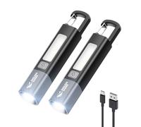 Smiling Shark Linternas LED Recargable,2 Piezas Linterna de Manos con 3 Modos & Luz Lateral & Impermeable 2 en 1 Mini Flashlight con Gancho y Zoomable para Camping/Senderismo/Casa/Emergencia,G1(Negro)