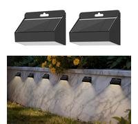 Smiling Shark Luces Solares LED Exterior, Aplique Solar Exterior IP65 Impermeable Lámpara Solar de Pared para Jardín Valla Jardín Escaleras Patio Terraza, Blanco Cálido (2)