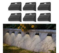 Smiling Shark Luces Solares LED Exterior, Aplique Solar Exterior IP65 Impermeable Lámpara Solar de Pared para Jardín Valla Jardín Escaleras Patio Terraza, Blanco Cálido (6 Piezas)