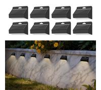 Smiling Shark Luces Solares LED Exterior, Aplique Solar Exterior IP65 Impermeable Lámpara Solar de Pared para Jardín Valla Jardín Escaleras Patio Terraza, Blanco Cálido (8 Piezas)
