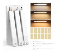 Smiling Shark Luz de Armario, HM-01Luces LED Sensor Movimiento Cocina Magnético 3 Temperaturas de Color 1200mAh Recargable Lampara sin Cables Bajo Mueble Interior Armarios para Mueble Cocina (3 Pack)
