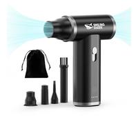 Smiling Shark Soplador de Polvo Eléctrico, J01 Motor Sin Escobillas de Aluminio 130000RPM Aire Comprimido Limpieza PC Sin Escalas de Velocidad Recargable e Inalámbrico para Teclado/Coche/Sofá, Negro