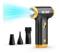 Smiling Shark Soplador de Polvo Eléctrico, JF-01 Motor Sin Escobillas Velocidad Sin Escala 130000RPM 5kpa con Luz LED Plumero de Aire Comprimido Recargable para Limpieza PC/Coche/Sofá, (Negro)