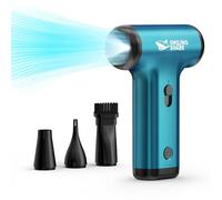 Smiling Shark Soplador de Polvo Eléctrico, JF-01 Motor Sin Escobillas Velocidad Sin Escala 130000RPM 5kpa con Luz LED Plumero de Aire Comprimido Recargable para Limpieza PC/Coche/Sofá, (Azul)