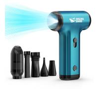 Smiling Shark Soplador de Polvo Eléctrico, JF-01 Motor Sin Escobillas Velocidad Sin Escala 130000RPM 5kpa con Luz LED Plumero de Aire Comprimido Recargable para Limpieza PC/Coche/Sofá, (PRO Azul)