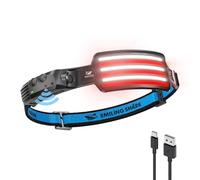 Smiling Shark TD-0123F Linterna Frontal, Detector de Movimiento LED Recargable 2500 mAh, Luz Blanca&Roja, Luz Amplia y Enfocada, Headlamp Ligera para Pescar Camping Senderismo Excursionismo (1 Pieza)
