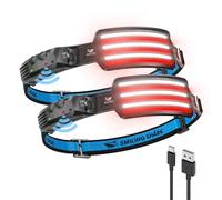 Smiling Shark TD-0123F Linterna Frontal, Detector de Movimiento LED Recargable 2500 mAh, Luz Blanca&Roja, Luz Amplia y Enfocada, Headlamp Ligera para Pescar Camping Senderismo Excursionismo (2 Piezas)