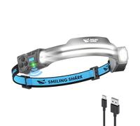 Smiling Shark TS-2 Lámpara Frontal, Linterna Cabaza LED Recargable 2400mAh con Doble Foco Ajustable&Inclinable Sensor de Movimiento Diseño Manos Libres para Camping Jogging Senderismo Correr (1 Pack)