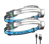 Smiling Shark TS-2 Lámpara Frontal, Linterna Cabaza LED Recargable 2400mAh con Doble Foco Ajustable&Inclinable Sensor de Movimiento Diseño Manos Libres para Camping Jogging Senderismo Correr (2 Pack)