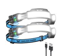 Smiling Shark TS-4 Lámpara Frontal, Linterna Cabaza LED Recargable 2400mAh con Doble Foco Ajustable&Inclinable Sensor de Movimiento Diseño Manos Libres para Camping Jogging Senderismo Correr (2 Pack)