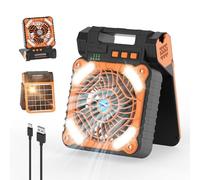 Smiling Shark Ventilador de Camping con LED, 12000mAh Batería Recargable 90° Plegable Solar Ventilador de acampar con luz 4 Velocidades & Power Bank Portátil Camping Fan with Light para Pescar Viajar