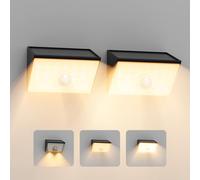 Smiling Shark WL-06 Luz Solar Exterior, 2 Piezas Focos LED Solares Con Sensor de Movimiento 4 Modos & 120° Iluminación IP65 Impermeable Lámpara de Pared Solar para Jardín Valla Patio, Blanco Cálido