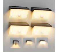 Smiling Shark WL-06 Luz Solar Exterior, 4 Piezas Focos LED Solares Con Sensor de Movimiento 4 Modos & 120° Iluminación IP65 Impermeable Lámpara de Pared Solar para Jardín Valla Patio, Blanco Cálido