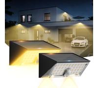 Smiling Shark WL-06L Luces Solares Exterior Sensor Movimiento, Aplique Solar Exterior Pared Doble Uso 4 Modos IP65 Impermeable LED Lámparas Solares Blanca Cálida para Jardín Valla Patio, 2 Piezas