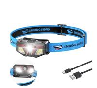 Smiling Shark ZL-105 Linterna Frontal, Headlamp Led Recargable Con Sensor De Movimiento 6 Modos De Iluminación Enfoque Y Luz Amplia Super Brillante Luz Blanca Y Roja Para Camping Correr Pesca (1 Pack)
