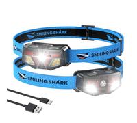 Smiling Shark ZL-105 Linterna Frontal, Headlamp Led Recargable Con Sensor De Movimiento 6 Modos De Iluminación Enfoque Y Luz Amplia Super Brillante Luz Blanca Y Roja Para Camping Correr Pesca (2 Pack)