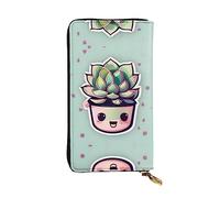Smiling Succulents Cartera larga de piel impresa - Cartera personalizada de moda, múltiples ranuras para tarjetas y bolsillo para monedas, negro, talla única, negro/blanco, One Size, blanco y negro,